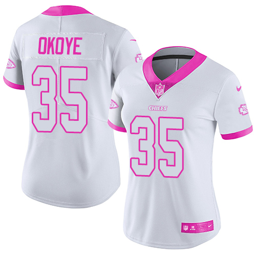 Women's Limited Christian Okoye Nike Jersey White/Pink - #35 Rush Fashion NFL Kansas City Chiefs